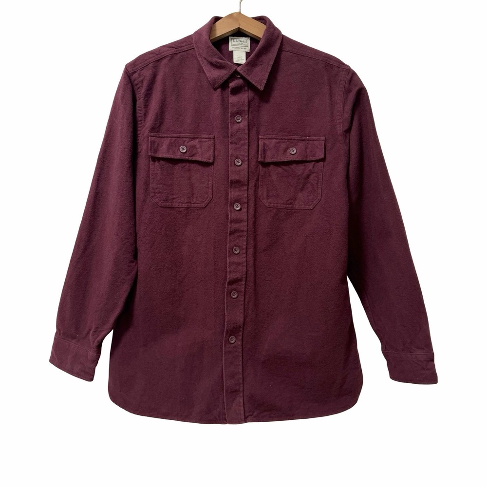 LL Bean Mens Chamois Cloth Button Up Shirt Size L Red Outdoors Lumberjack Barn